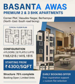 2 BHK Flat for Sale in Basudev Nagar, Berhampur