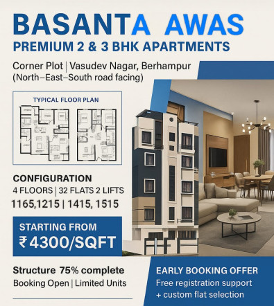 2 BHK Apartment 1165 Sq.ft. for Sale in Basudev Nagar, Berhampur