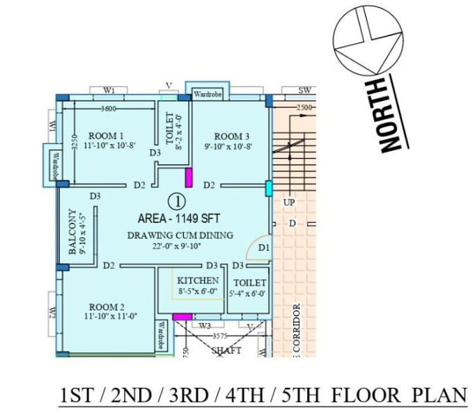 3 BHK Apartment 1149 Sq.ft. for Sale in Court More, Asansol