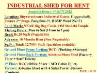  Factory for Rent in Peenya 2nd Stage, Bangalore