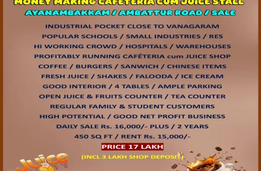  450 Sq.ft. Hotels for Sale in Ayanambakkam, Chennai