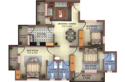 3 BHK 1150 Sq.ft. Apartment for Sale in Borsi, Durg