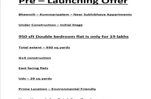 2 BHK 950 Sq.ft. Apartment for Sale in Bheemili, Visakhapatnam