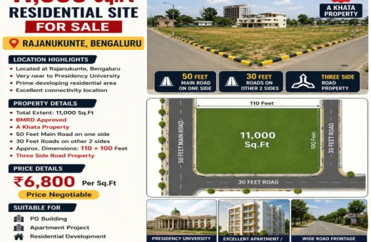  11000 Sq.ft. Residential Plot for Sale in Rajanukunte, Bangalore