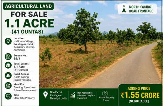  1 Acre Agricultural/Farm Land for Sale in Koratagere, Tumkur